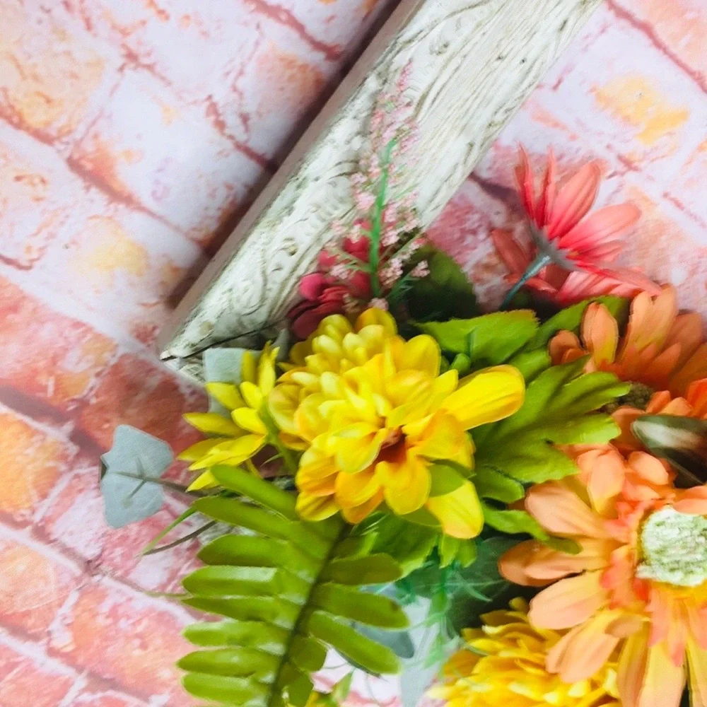 Shabby Chic Farmhouse Wall Colorful Spring Floral Wreath Wall Frame Decor